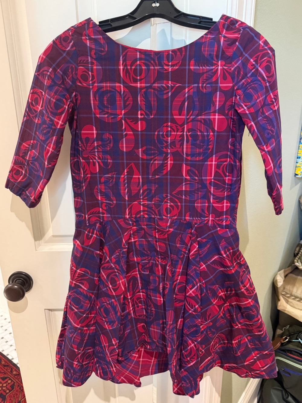 Tea Collection Pink and Purple Floral Plaid Fit & Flare Dress